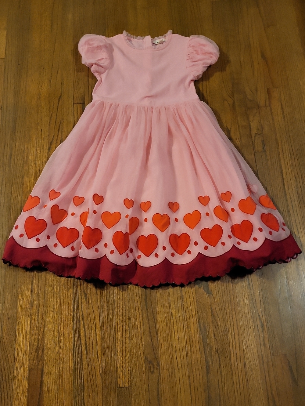 Mini Boden Pink Dress with Red and  Heart Trim